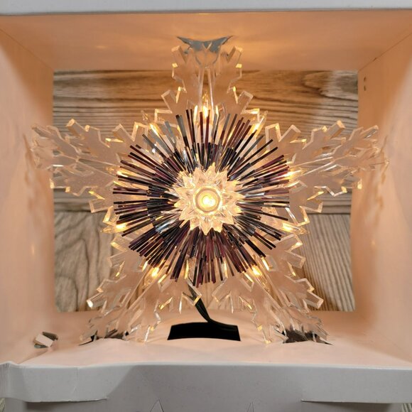 Christmas Tree Snowflake‎ Tree Top Trim A Home Lighted Clear Vtg - Picture 9 of 11